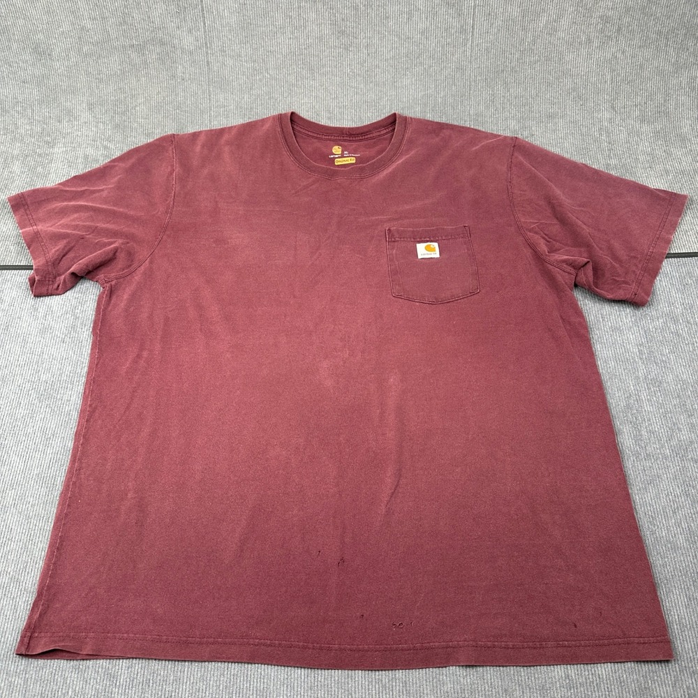 Carhartt Men XL K87 Workwear Pocket T-Shirt Burgundy Red Faded Original Fit Tee